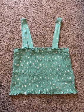American Eagle Outfitters Green Smocked Daisy Crop Top